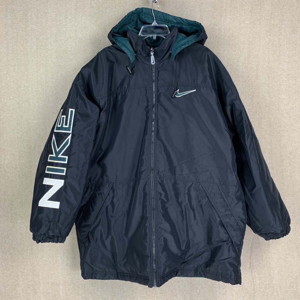 Vintage Nike Puffer Jacket XL Center Big Swoosh Embroidered Reversible Coat